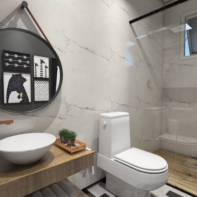lavabo descolado: Banheiros escandinavos por Studio M Arquitetura