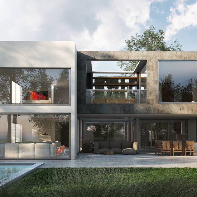 Casa Racionalista EZ en el Barrio Golf, Nordelta, Buenos Aires: Casas de estilo minimalista por Estudio Medan Arquitectos