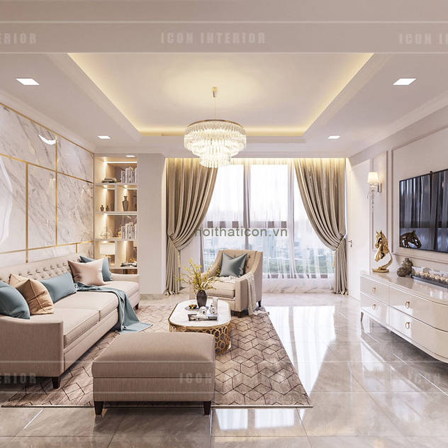 Thiết kế nội thất Tân Cổ Điển sang trọng phong cách Châu Âu:  Phòng khách by ICON INTERIOR