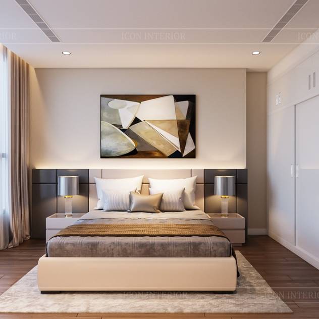 Thiết kế nội thất phong cách hiện đại tiện nghi tại căn hộ Vinhomes Central Park Phòng ngủ phong cách hiện đại bởi ICON INTERIOR Hiện đại