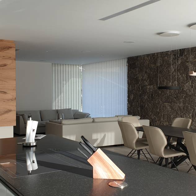 Cocina con isla: Salones de estilo  de GARLIC arquitectos, Mediterráneo   