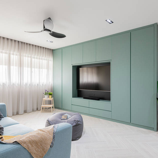 Modern Contemporary in Bleen Meter Square Pte Ltd Scandinavian style living room Wood White