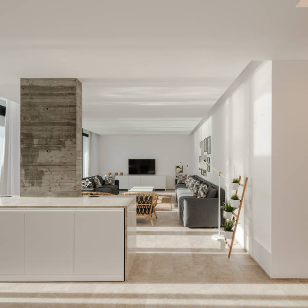 AREIA, Five houses in Kuwait, AAP - ASSOCIATED ARCHITECTS PARTNERSHIP AAP - ASSOCIATED ARCHITECTS PARTNERSHIP Minimalistyczny salon Kamień Biały