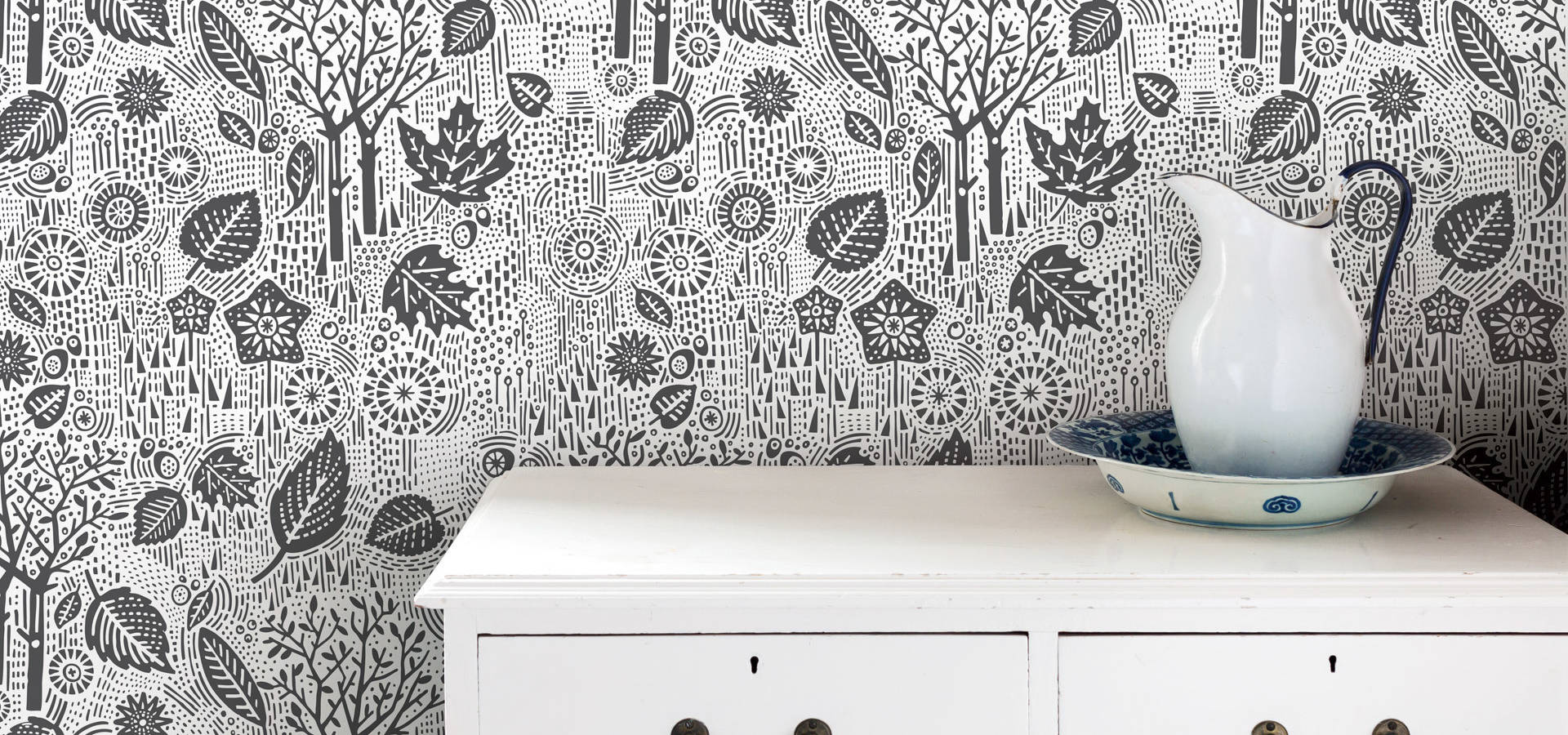 Bold Floral Pattern Wallpaper for Walls | Clara Black & White