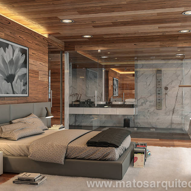 House by River side: Quartos modernos por Matos Architects