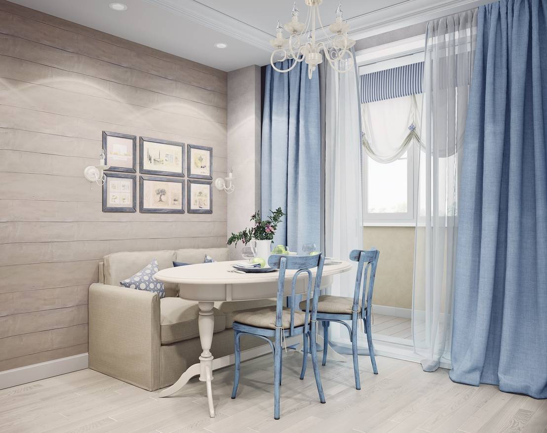 Интерьер кухни в бежево голубых тонах