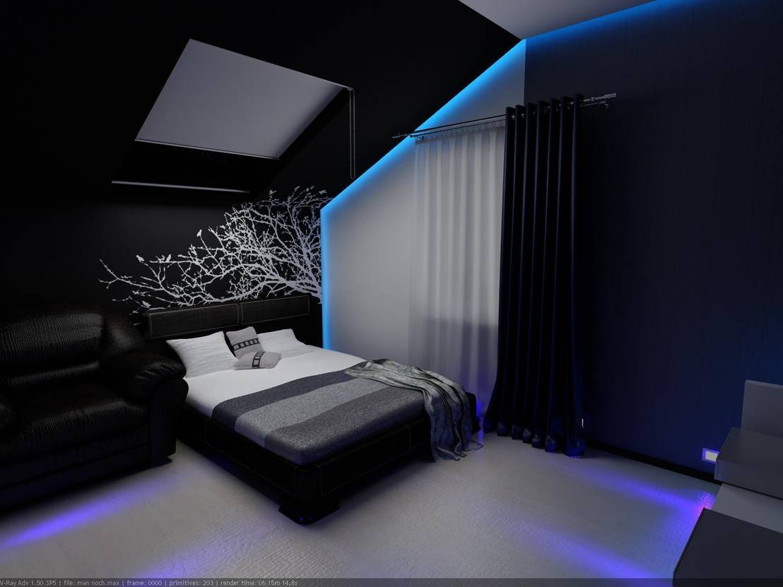 Комната в черном стиле с подсветкой