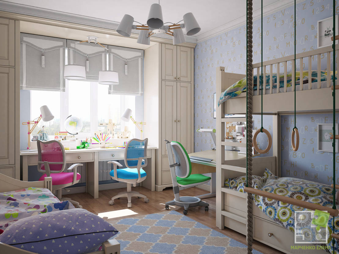 планировка комнаты для 3 детей