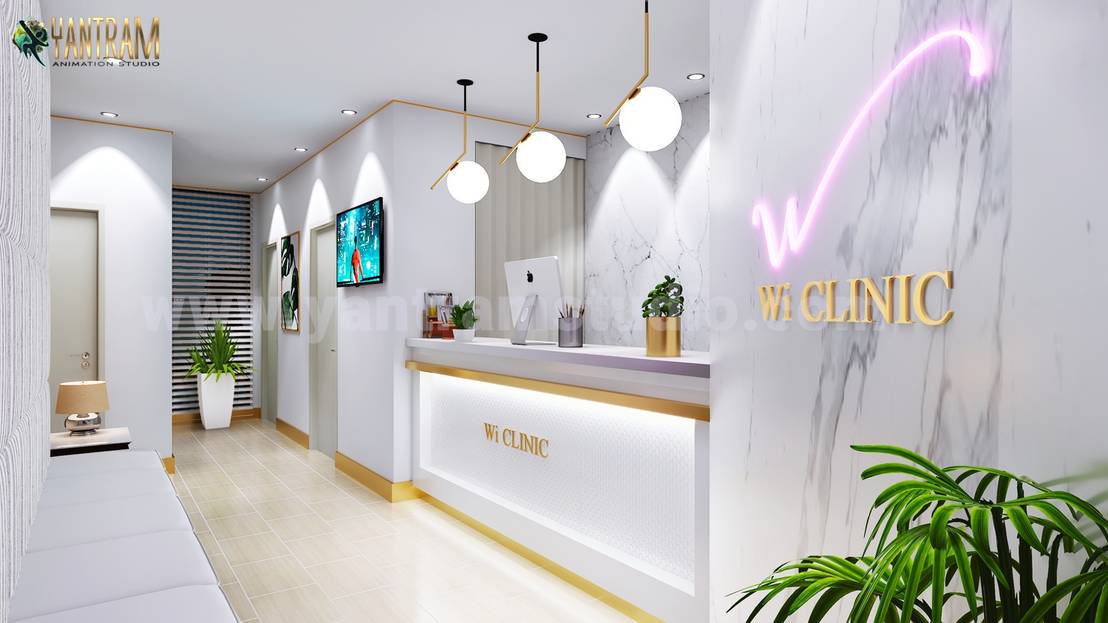 Contemporary Minimalist Office Reception Desk 3d Interior