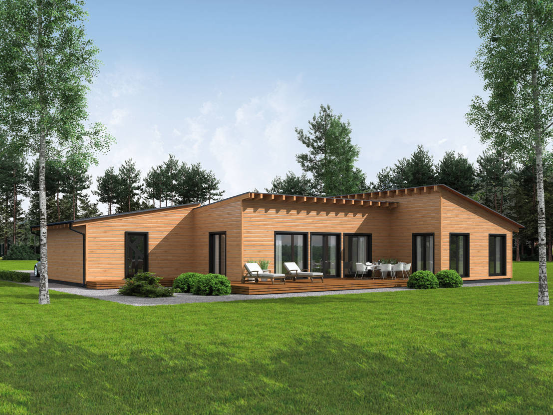 Wohnhaus Engadin 180 Qm Bungalow Stil By Thule Blockhaus Gmbh Ihr Fertigbausatz Fur Ein Holzhaus Homify