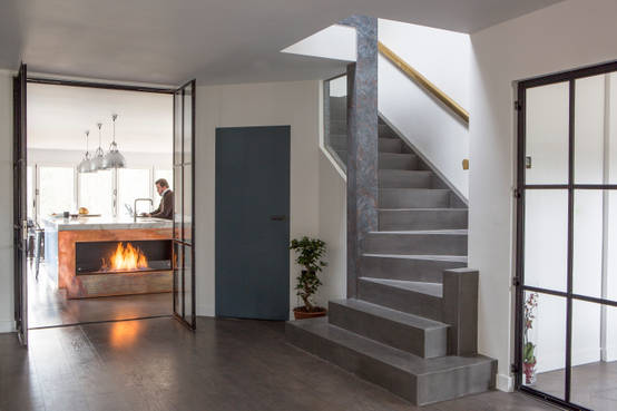 Fotos de pasillos vestibulos y escaleras de estilo moderno de nice brew interior design.jpg Creativo De Escalera Concreto