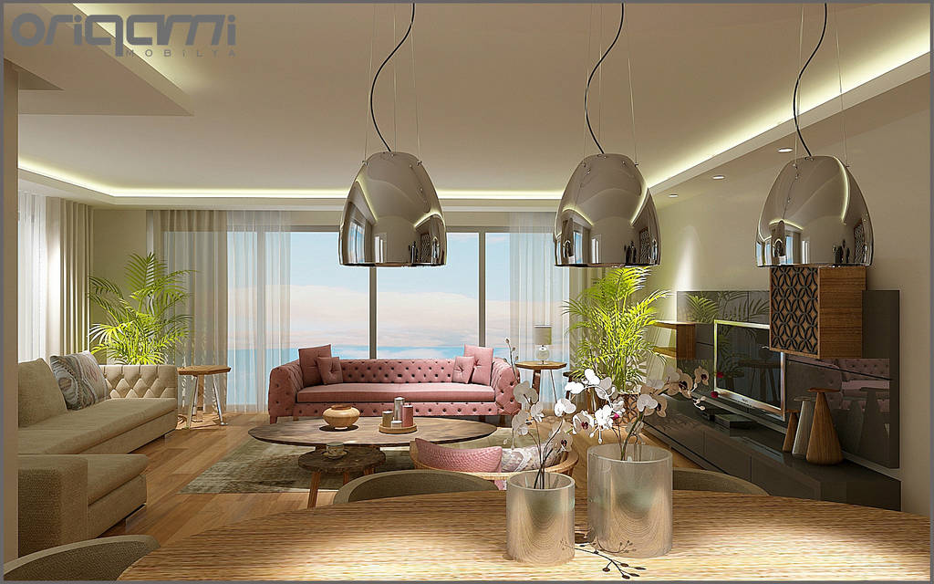 Projekty, salon zaprojektowane przez origami mobilya homify