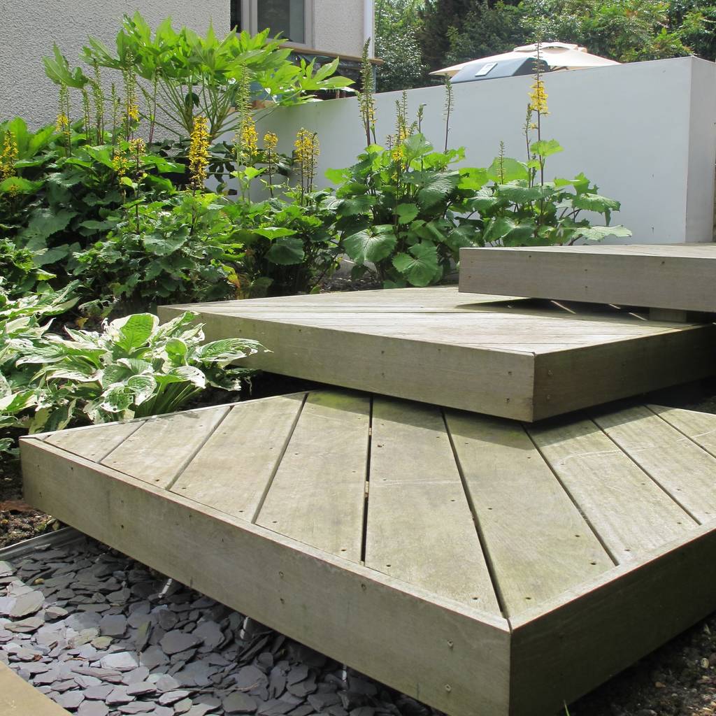 Wood deck platform steps katherine roper landscape ...