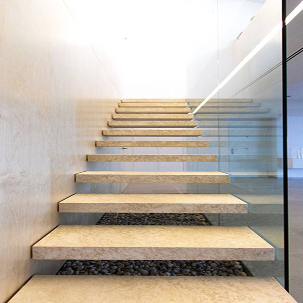 Vista frontal de la escalera de piedra - casa moncofa - chiralt arquitectos chiralt arquitectos ...