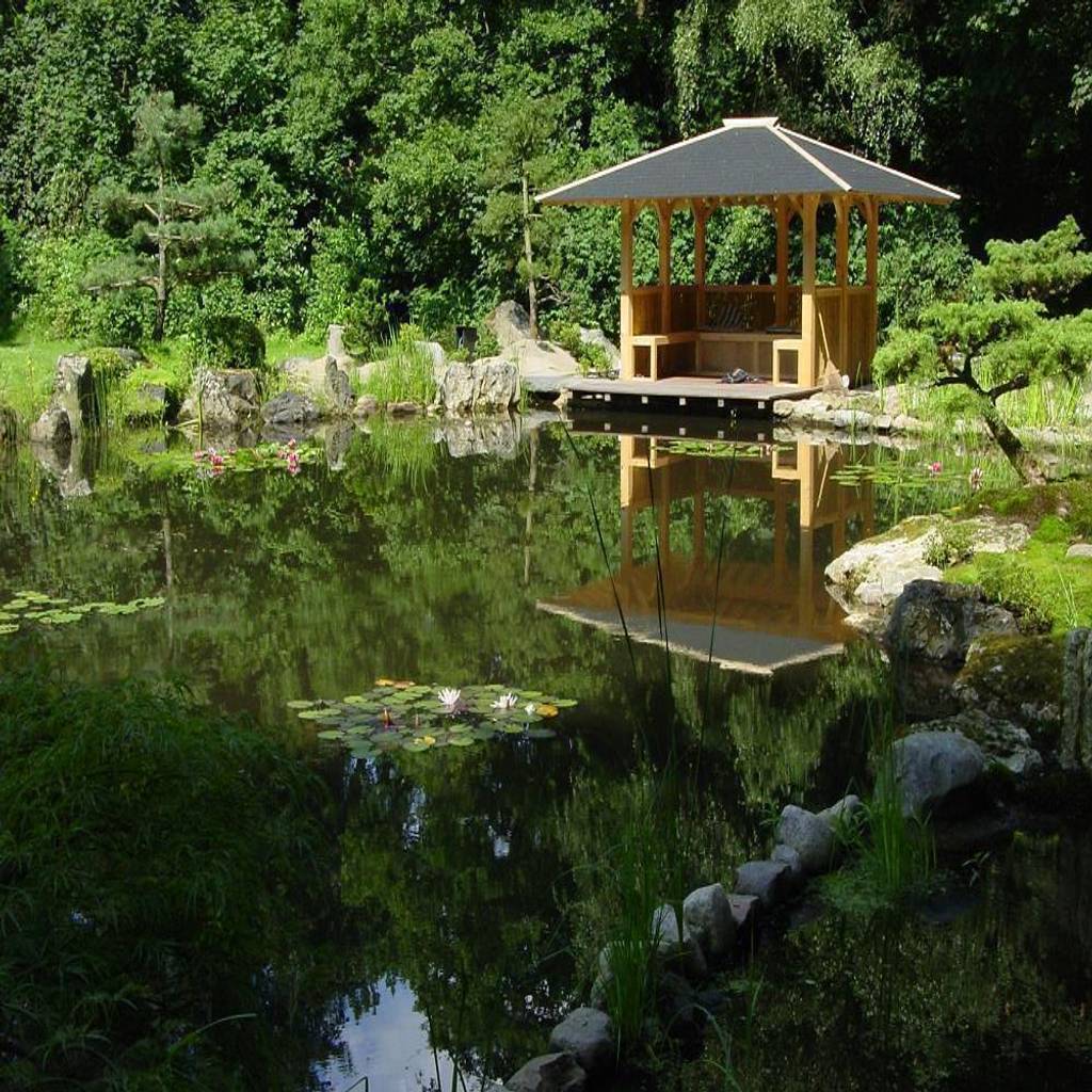 Wasser im garten, schwimmteich mit pavillon homify