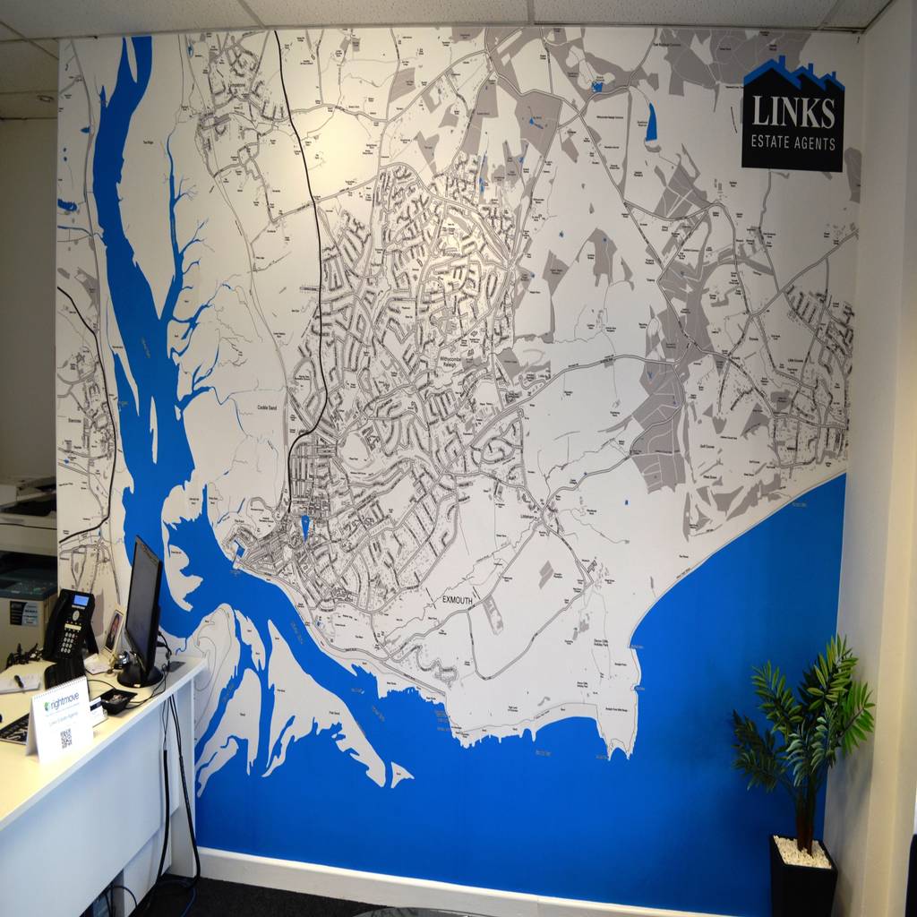 Custom designed map wallpaper for the office wallpapered modern office