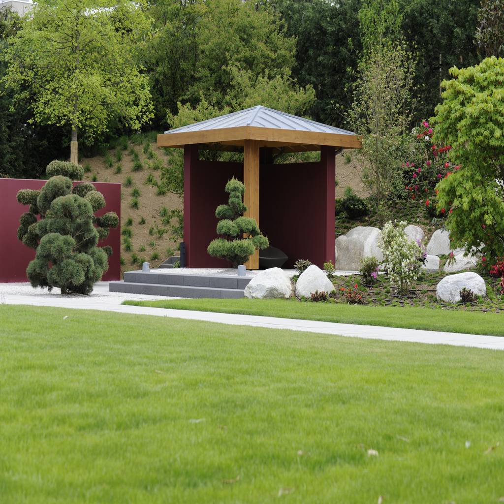 Pavillon mit bonsai asiatischer garten von dirlenbach