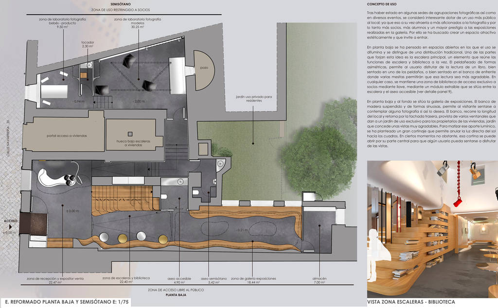 Planta explicativa nuevos usos. planta baja. oficinas y tiendas de