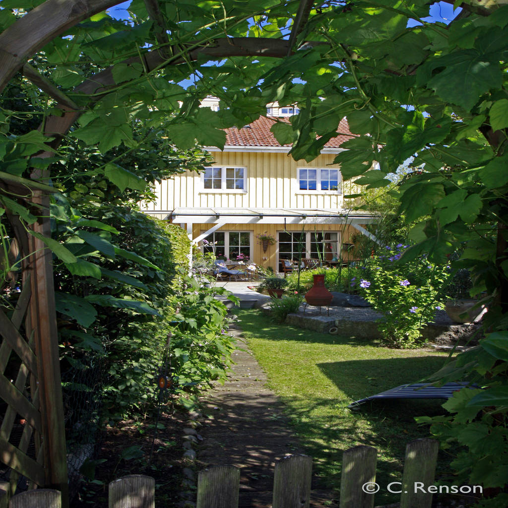 Einblicke in sommerlichen reihenhausgarten skandinavischer garten von