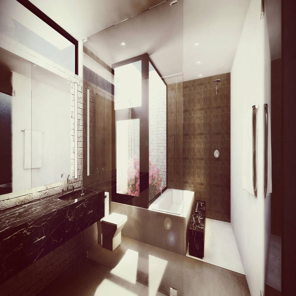 Baño principal baños minimalistas de estudio volante minimalista piedra