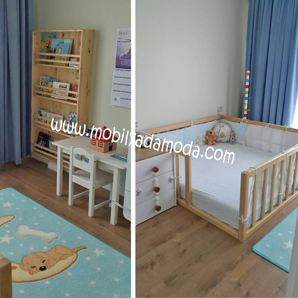 Montessori bebek çocuk odası, montessori yer yatağı modern çocuk odası