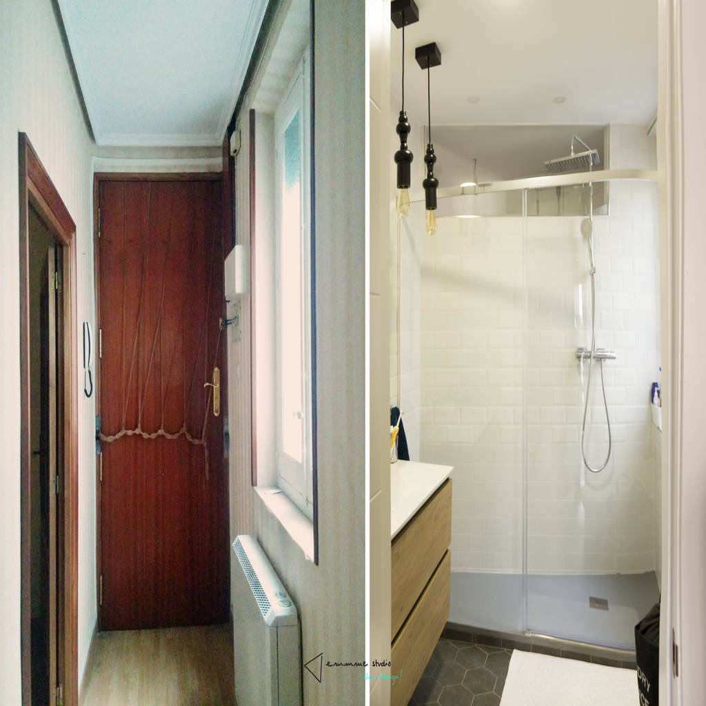 Baño principal antes- después emmme studio baños de estilo escandinavo
