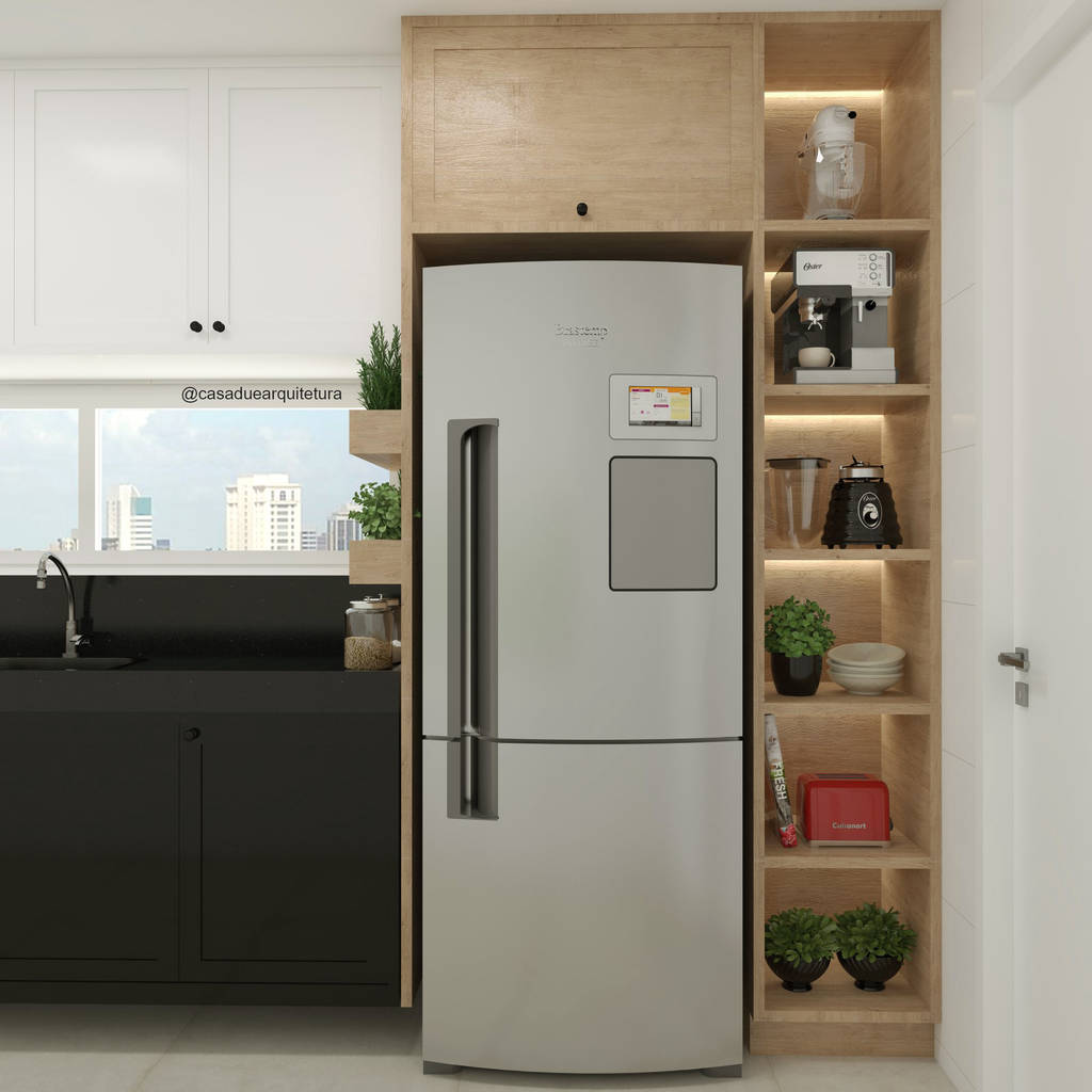 Cozinha Armario Em Torre Nichos Iluminados Horta Geladeira Por Casa Due Arquitetura Moderno Homify
