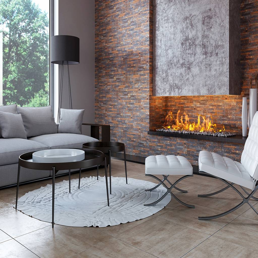 Wandverblender An Der Kaminwand Moderne Wohnzimmer Von Fliesen
