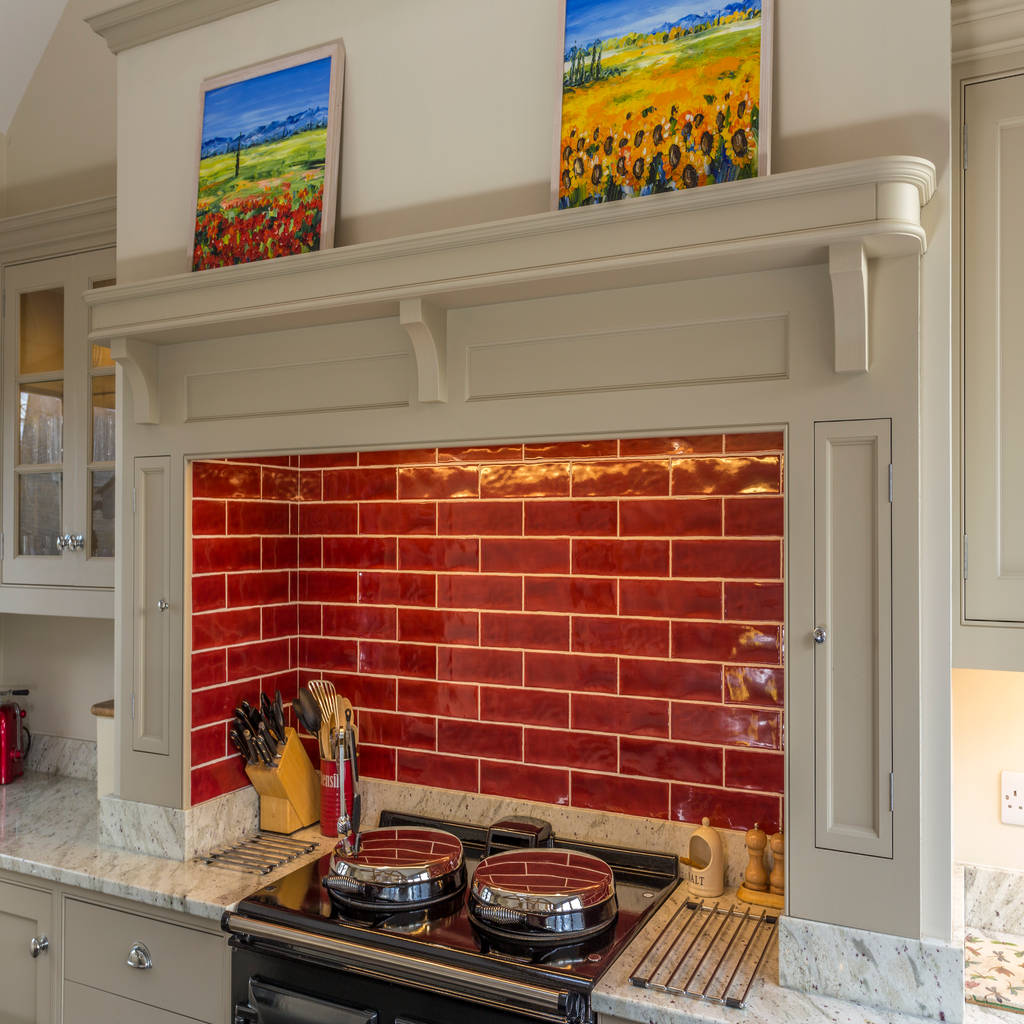 Bespoke Kitchen With Red Tiles Splashback John Ladbury And Company Classic Style Kitchen Tiles Homify