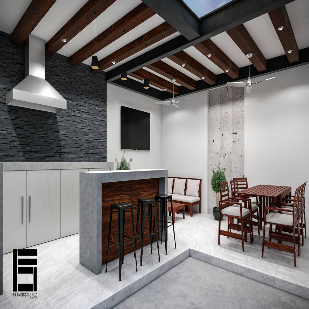 Área de asador /sala/ comedor balcones y terrazas modernos de francisco