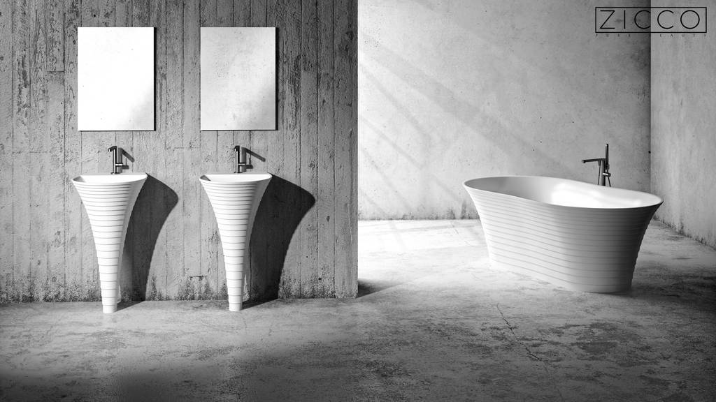 Freistehender elementum waschtisch und im hintergrund die freistehende