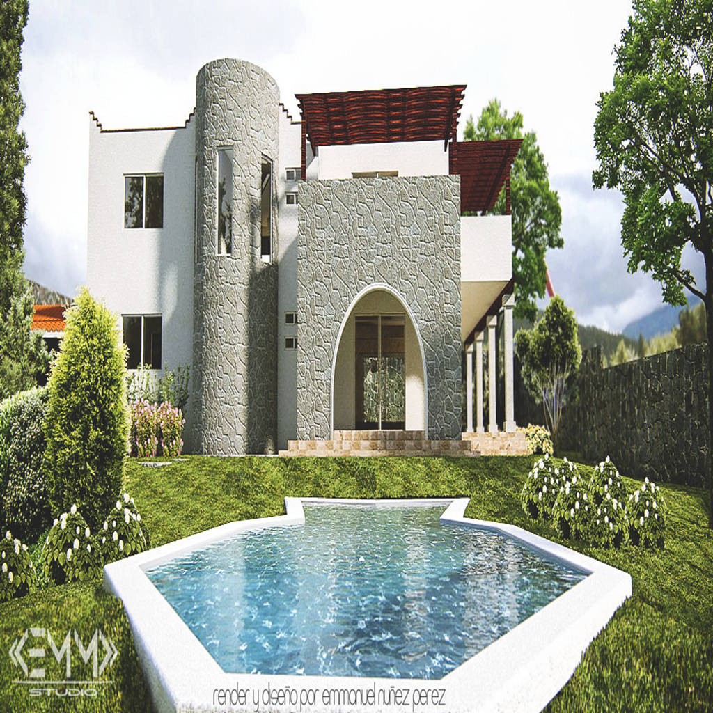 Fachada principal y piscina homify casas coloniales piedra gris | homify
