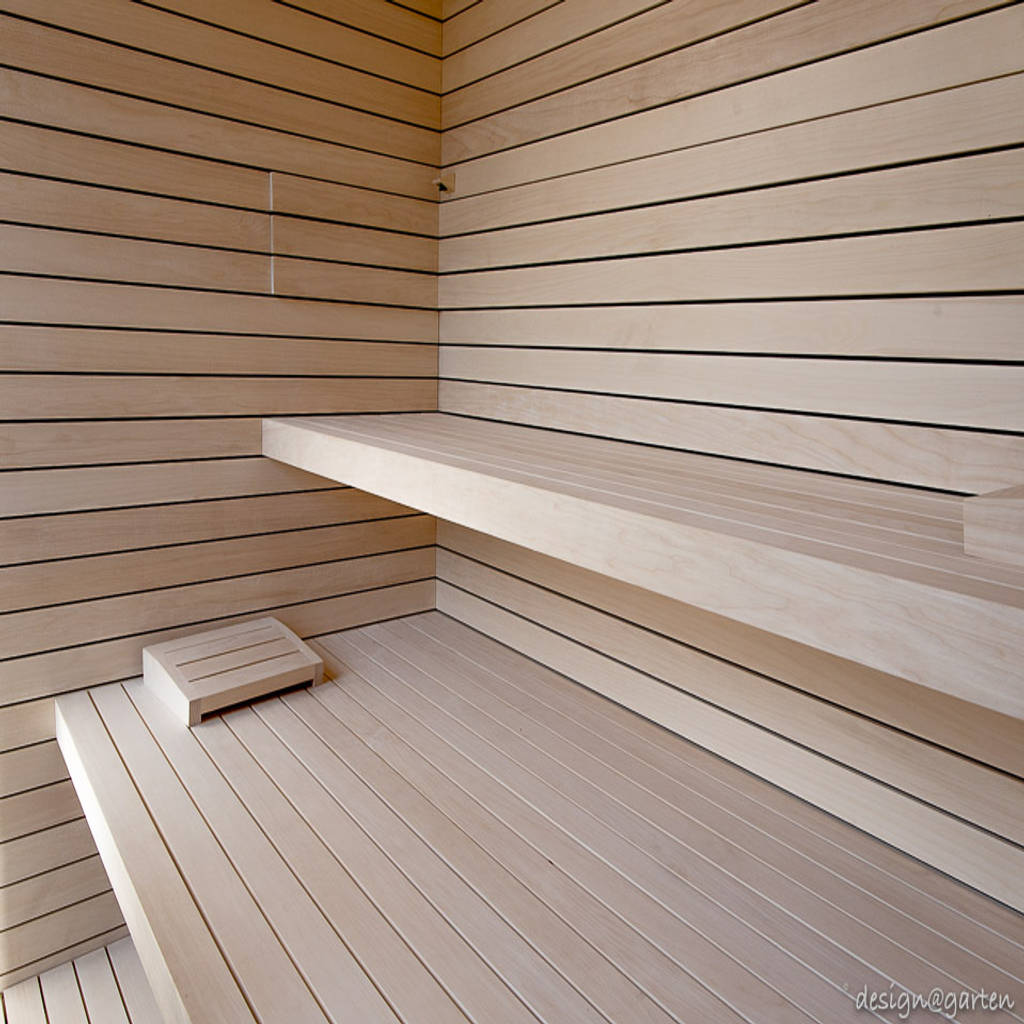 Design gartensauna innenansicht, finnische espe homify