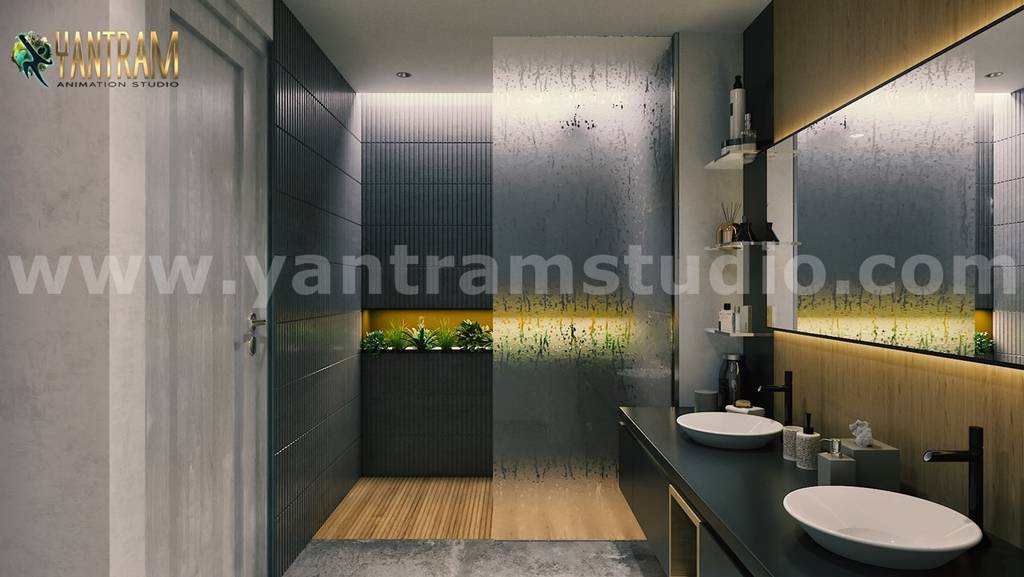 Dark modern contemporary bathroom 3d interior rendering ideas by 3d ...