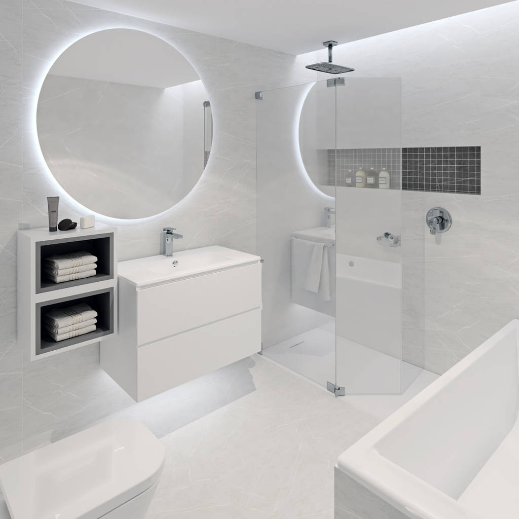 Baño principal minimalista tono lledó estudio de interiorismo en