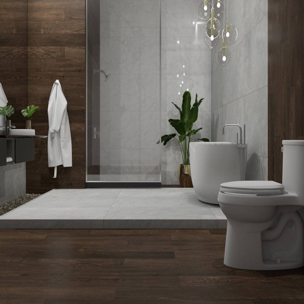 Baño con piso y pared estilo madera : baños de estilo por interceramic