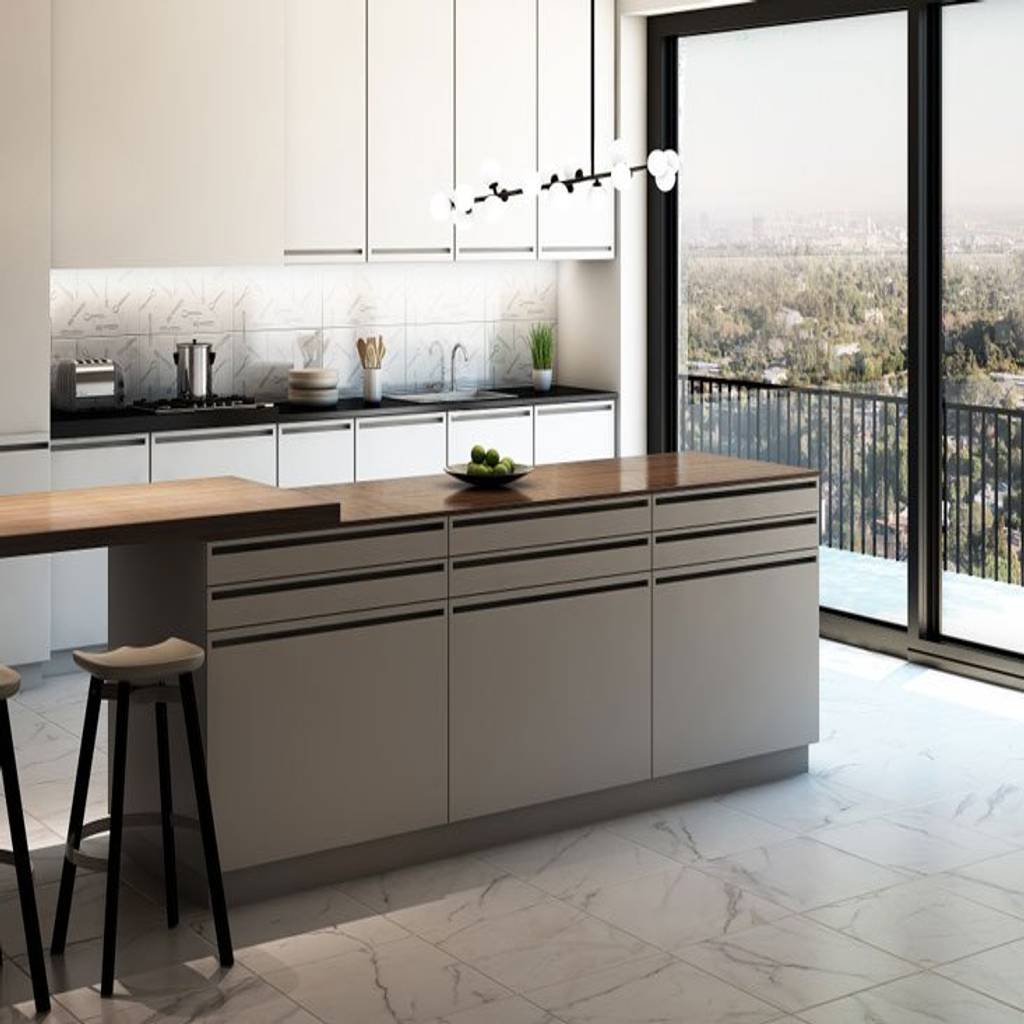 Cocina con piso estilo mármol cocinas modernas de interceramic mx