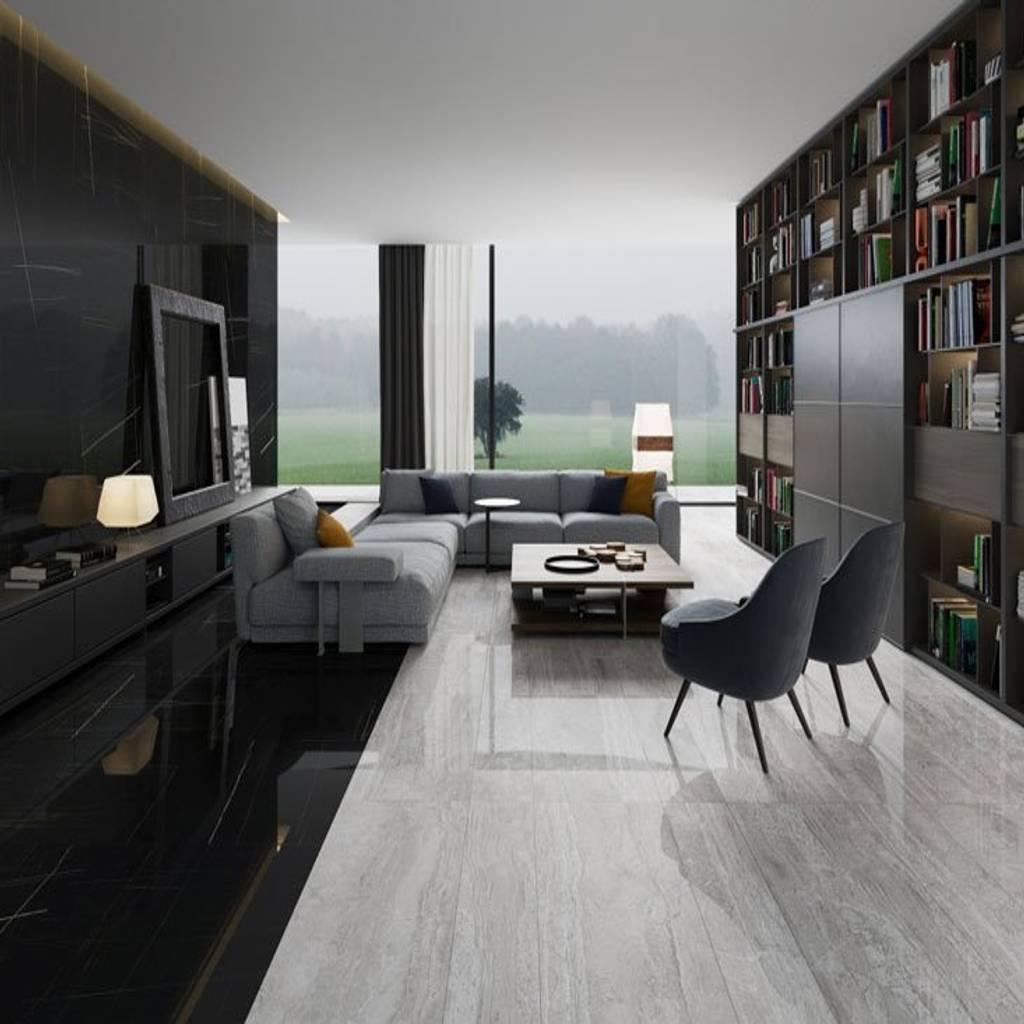 Sala con piso estilo mármol - Fotos De Salas De Estilo MoDerno En Negro De Interceramic Mx