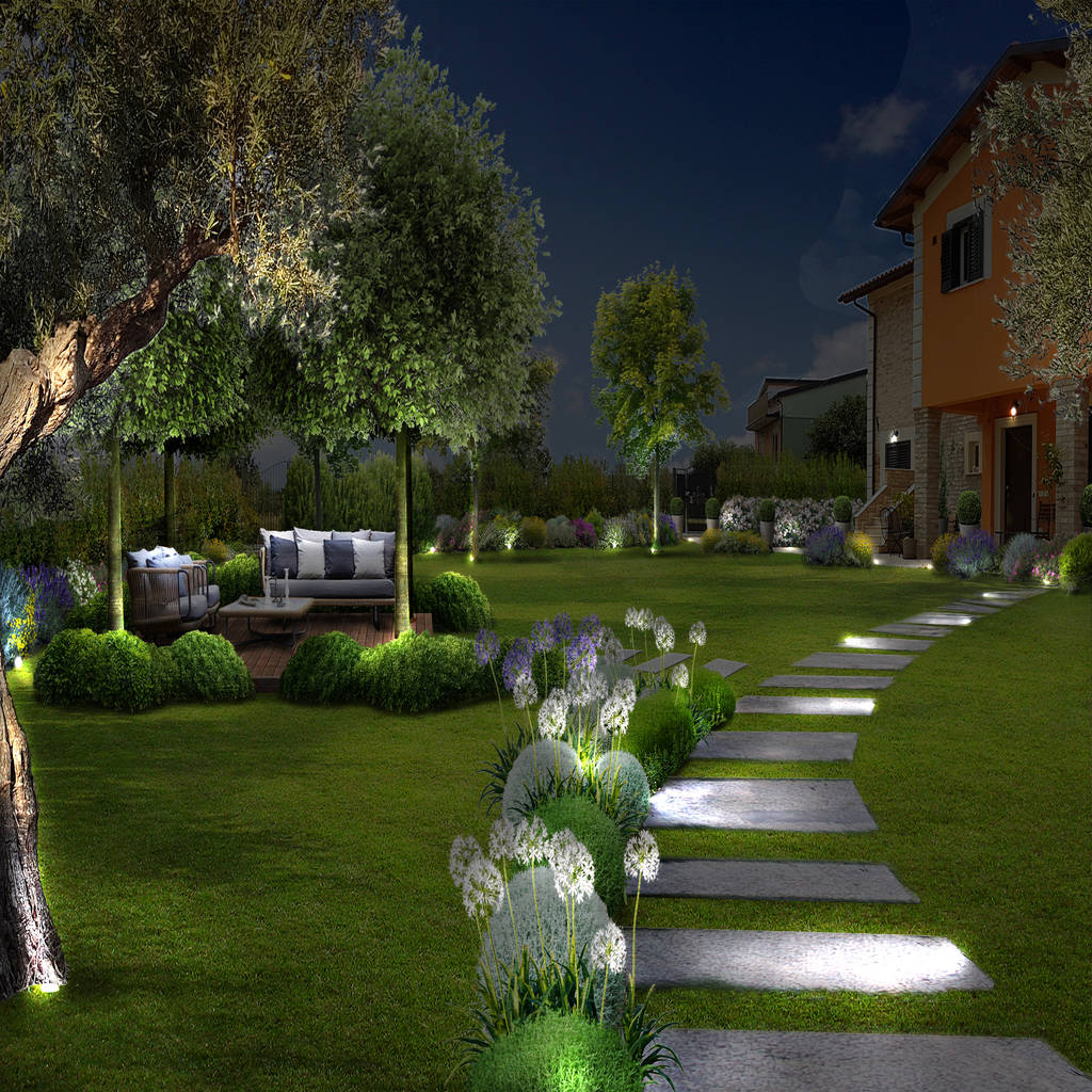 L'area living in giardino di notte giardino in stile ...