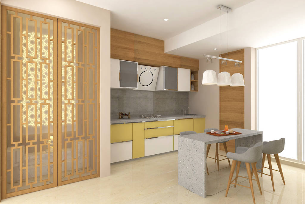 Kitchen, dining & mandir modern kitchen by space design studios modern ...