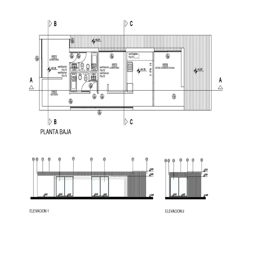 Casa roca plano y cortes rez arquitectura diseño