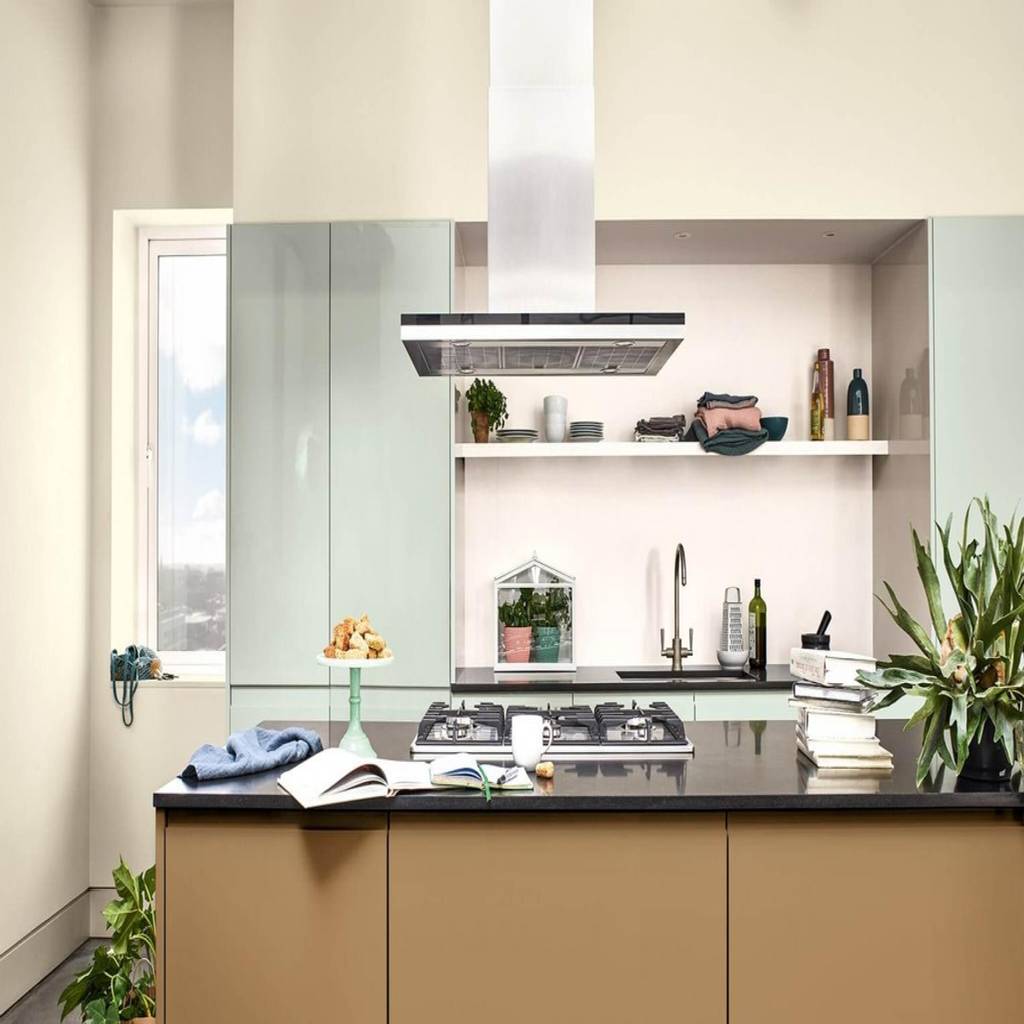 A kitchen with the dulux colour of the year 2020—tranquil dawn homify