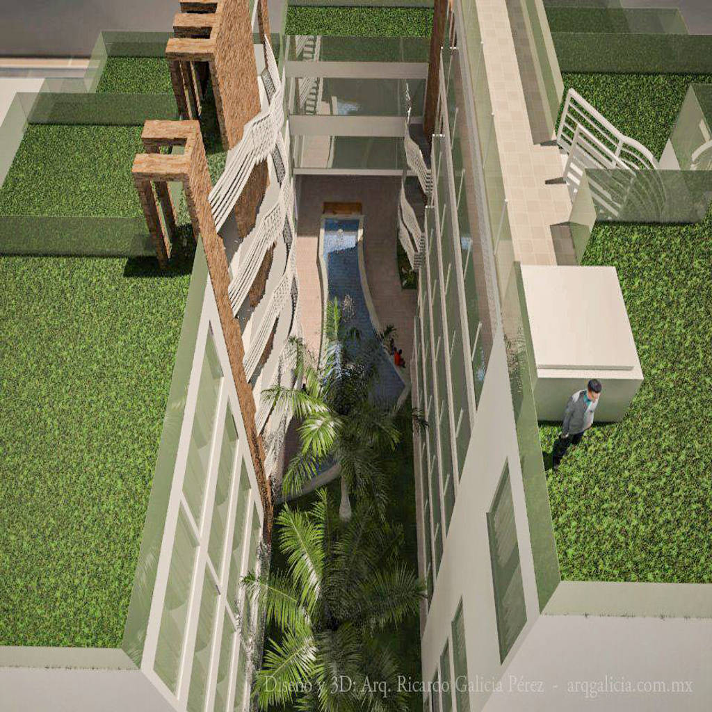 Vista aérea del atrio jardines modernos de galicia av arquitectura más