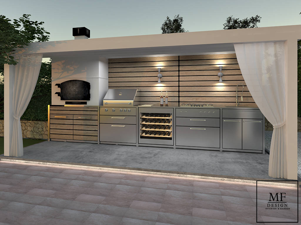 Cucina Esterna GORILLER® In Acciaio Inox Con Frigorifero E Girarrosto - Griglia Da Giardino Nera - Foto 1