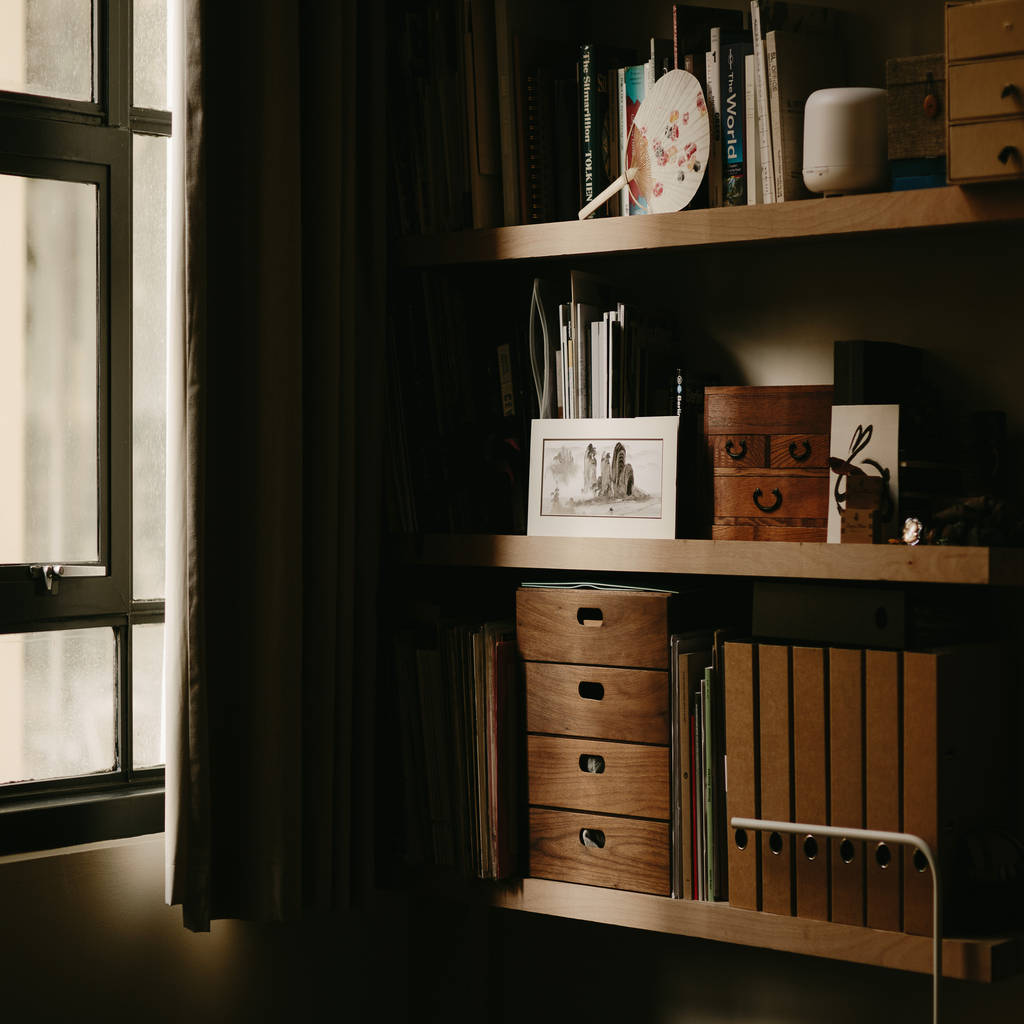 Double height wall shelves homify