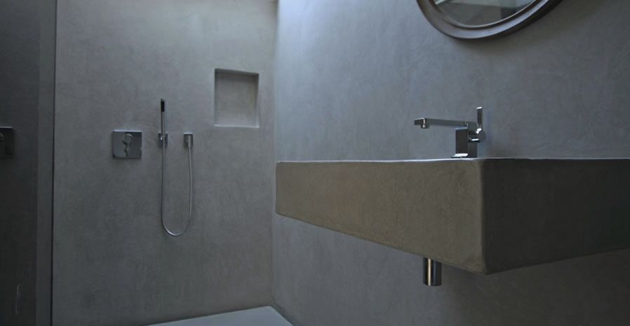 Badezimmer - Feuchträume in Betonoptik, Fugenlose mineralische Böden und Wände Fugenlose mineralische Böden und Wände حمام