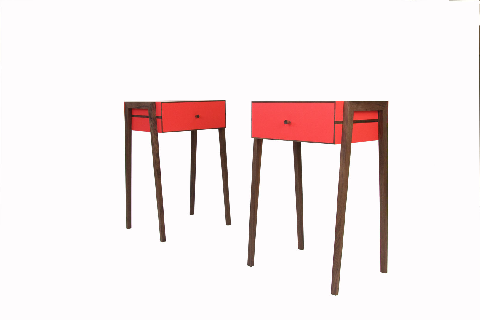 Animate Bedside Table in Red Formica and Walnut Young & Norgate Modern Bedroom Bedside tables