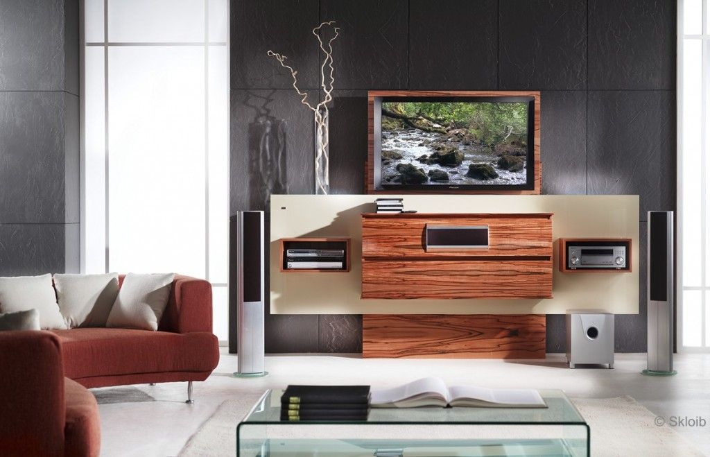 Exklusives HIFI-Möbel mit versenkbarem Fernseher Lignum Möbelmanufaktur GmbH Moderne Wohnzimmer TV- und Mediamöbel