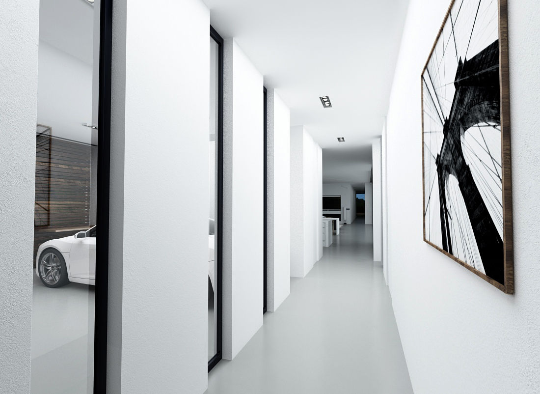 Una Residencia Minimalista y Moderna con una gran Piscina, DUE Architecture & Design DUE Architecture & Design Modern Corridor, Hallway and Staircase