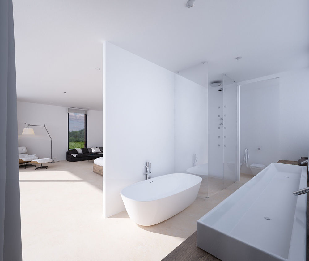 Una Residencia Minimalista y Moderna con una gran Piscina, DUE Architecture & Design DUE Architecture & Design Modern Banyo